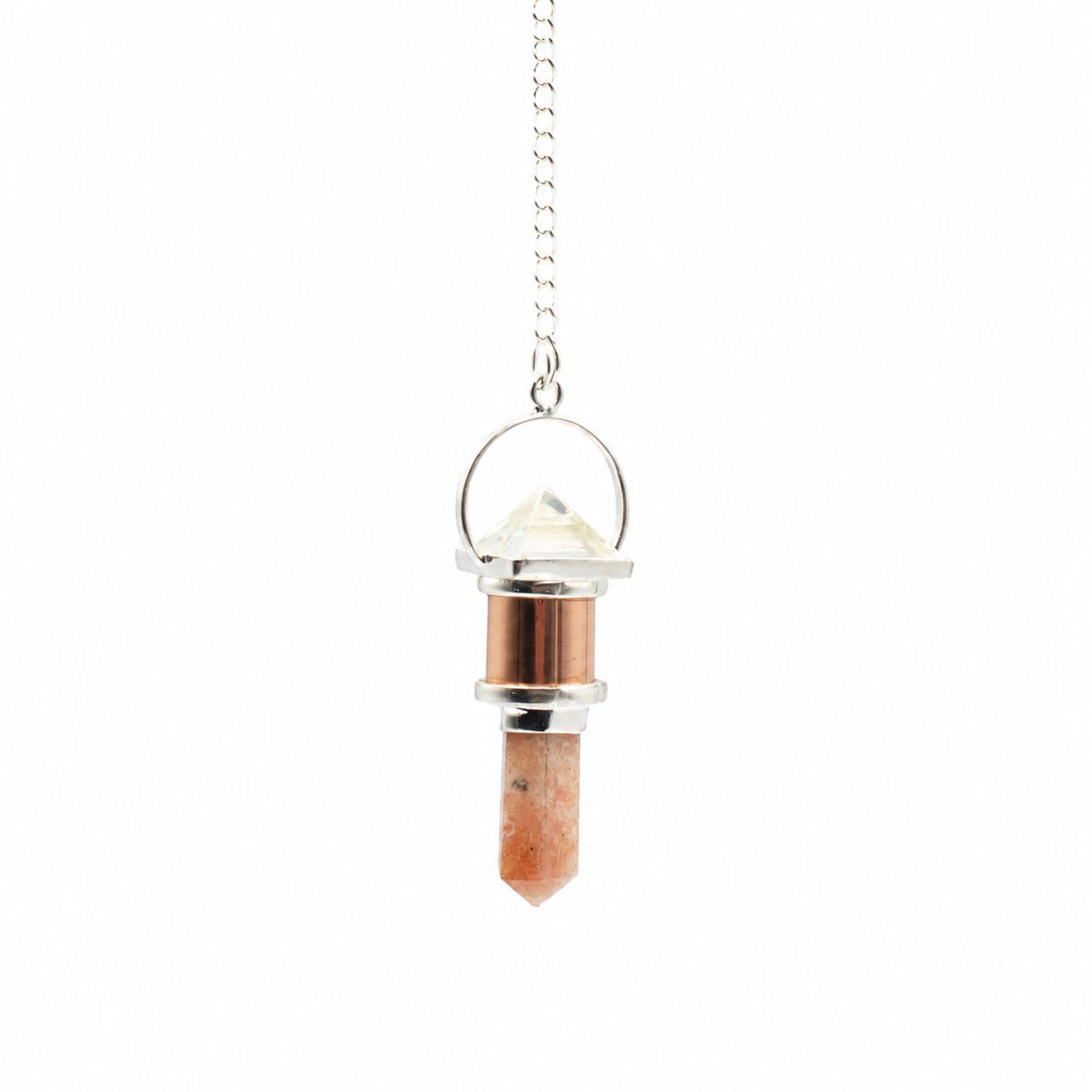 The Moon Chamber- Combo Piece Copper Pendulum -  Clear Quartz & Sunstone AW Dropship UK