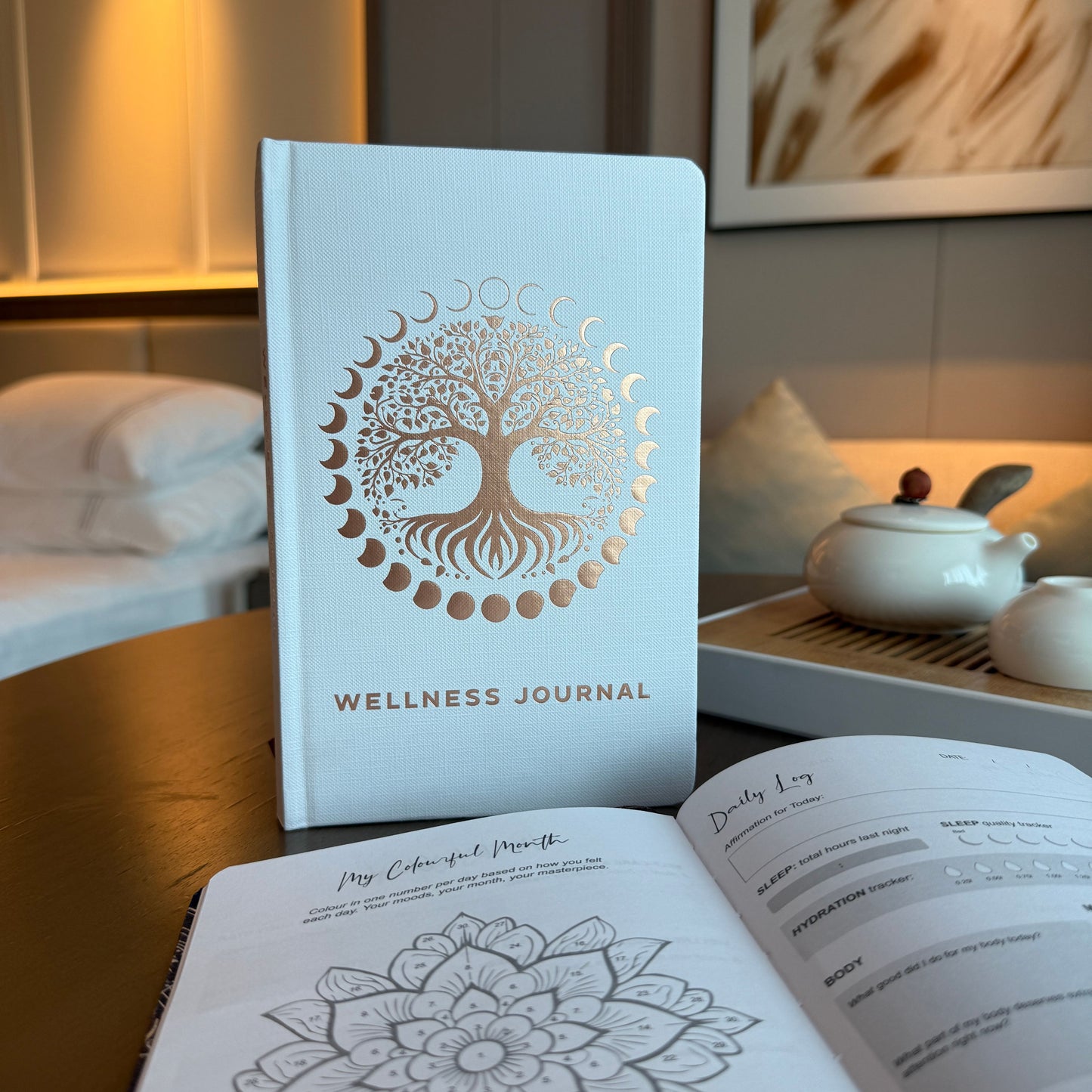 White Wellness Journal - 120 pages - Rose Gold Tree of Life AW Dropship UK