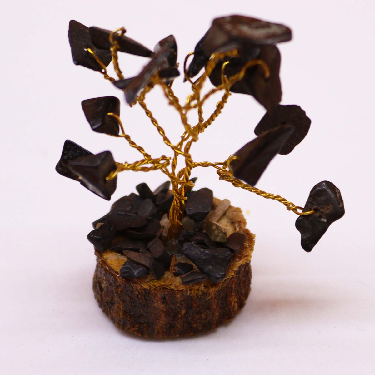 Mini Gemstone Tree On Wood Base - Black Agate (15 stones) AW Dropship UK