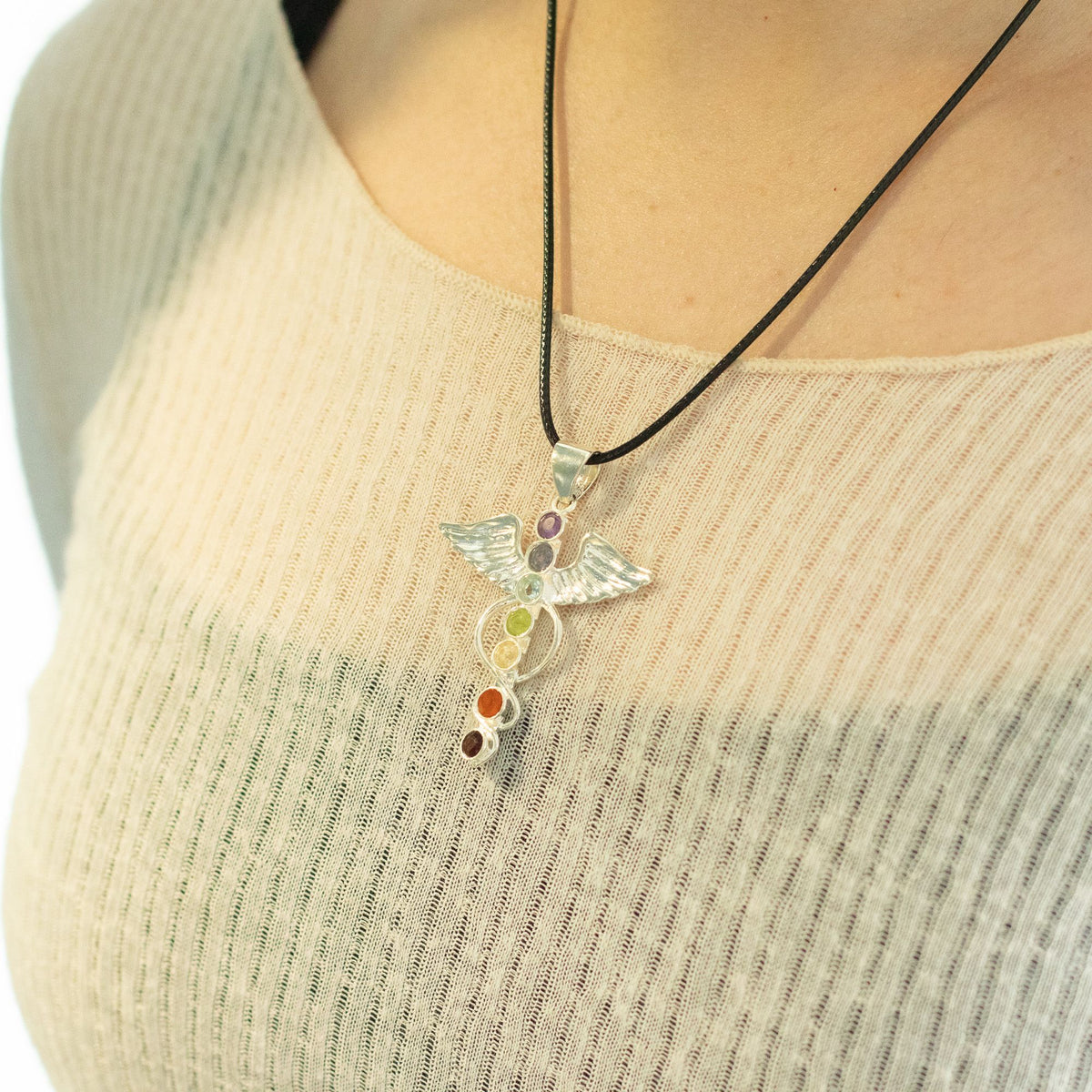 Indian Devotional Pendant - Silver Plated (45cm Cord)- Angel Chakra AW Dropship UK