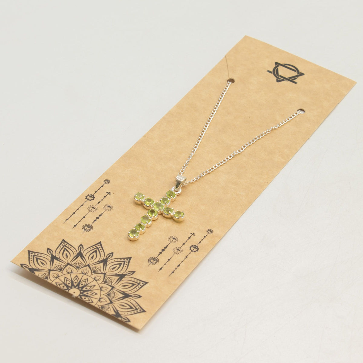 Indian Devotional Pendant - Silver Plated (45cm Chain)- Peridot Crucifix AW Dropship UK