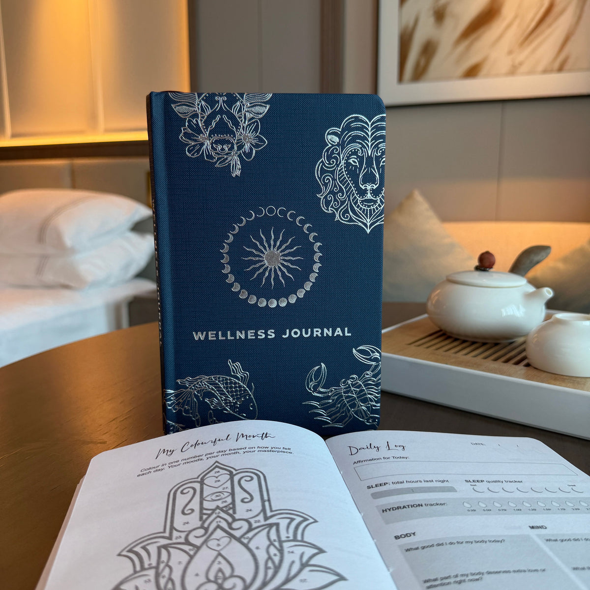 Midnight Blue Wellness Journal - 120 pages - Silver Zodiac AW Dropship UK