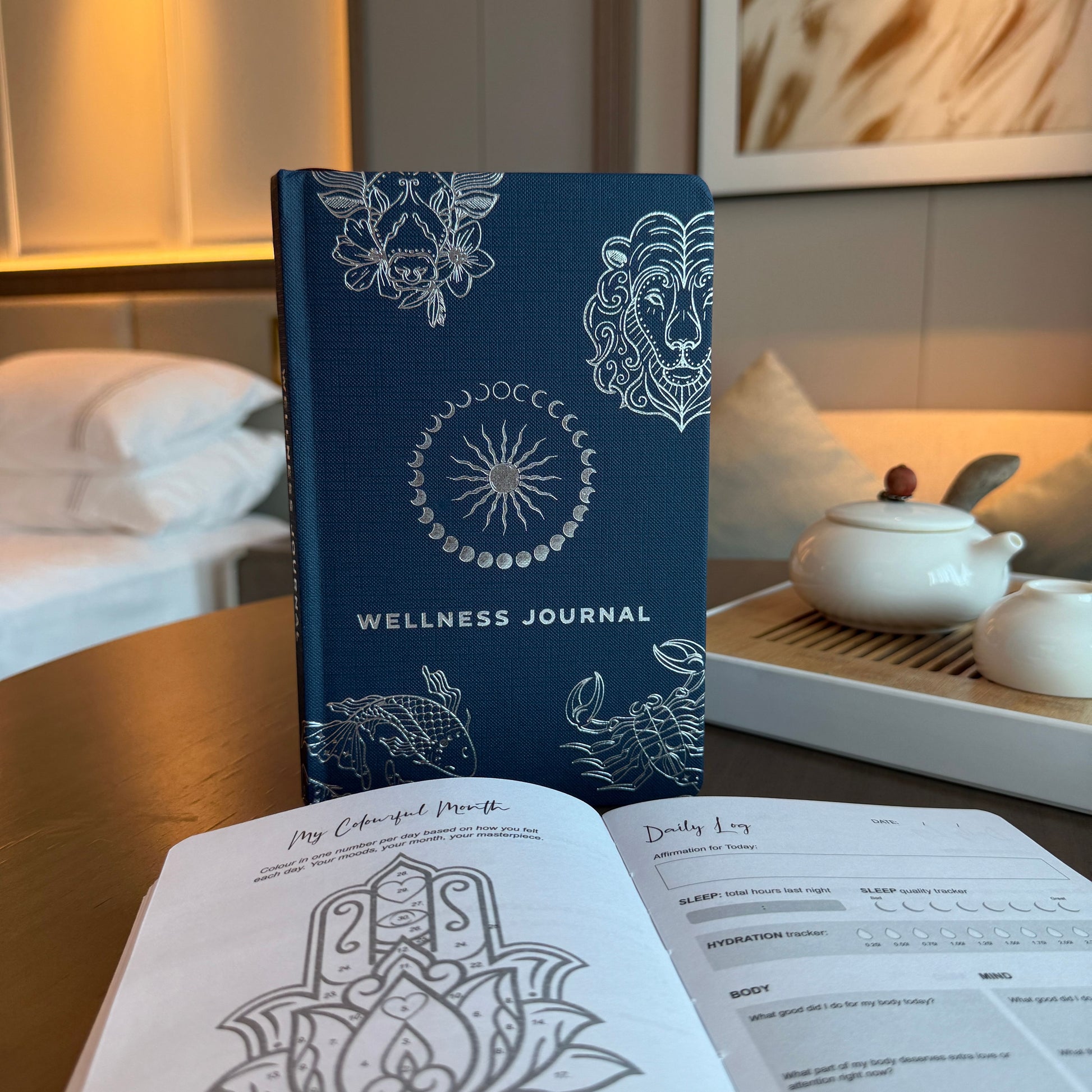 Midnight Blue Wellness Journal - 120 pages - Silver Zodiac AW Dropship UK