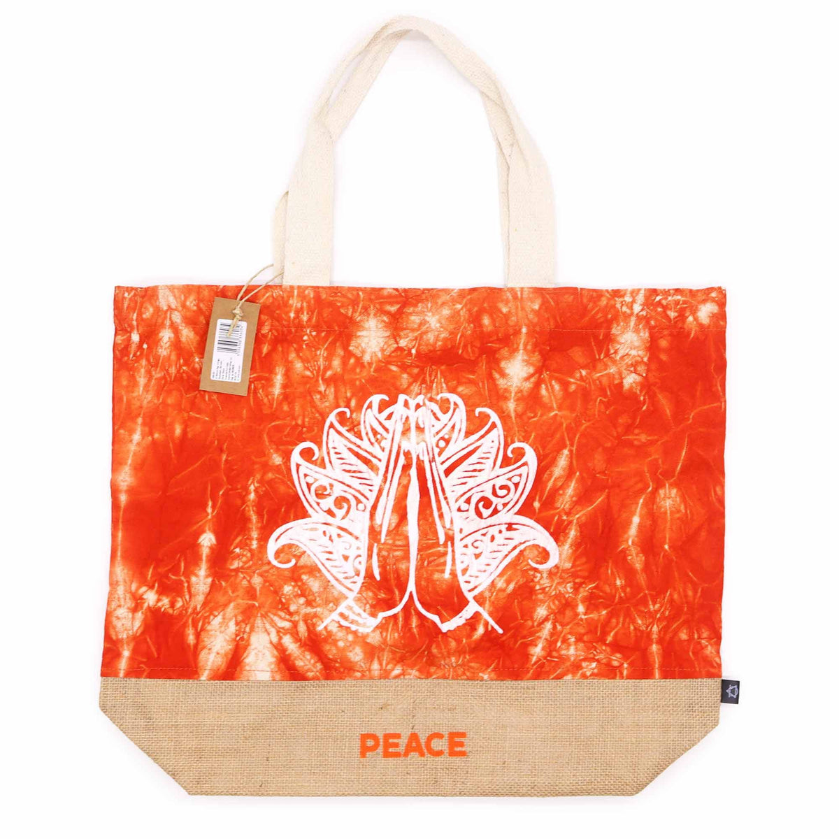 All Natural Bag - Orange Stonewash - Namaste Hand - Peace AW Dropship UK