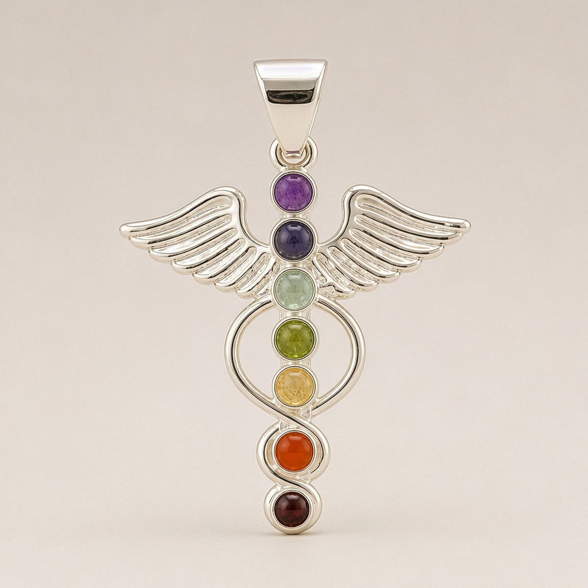 Indian Devotional Pendant - Silver Plated (45cm Cord)- Angel Chakra AW Dropship UK