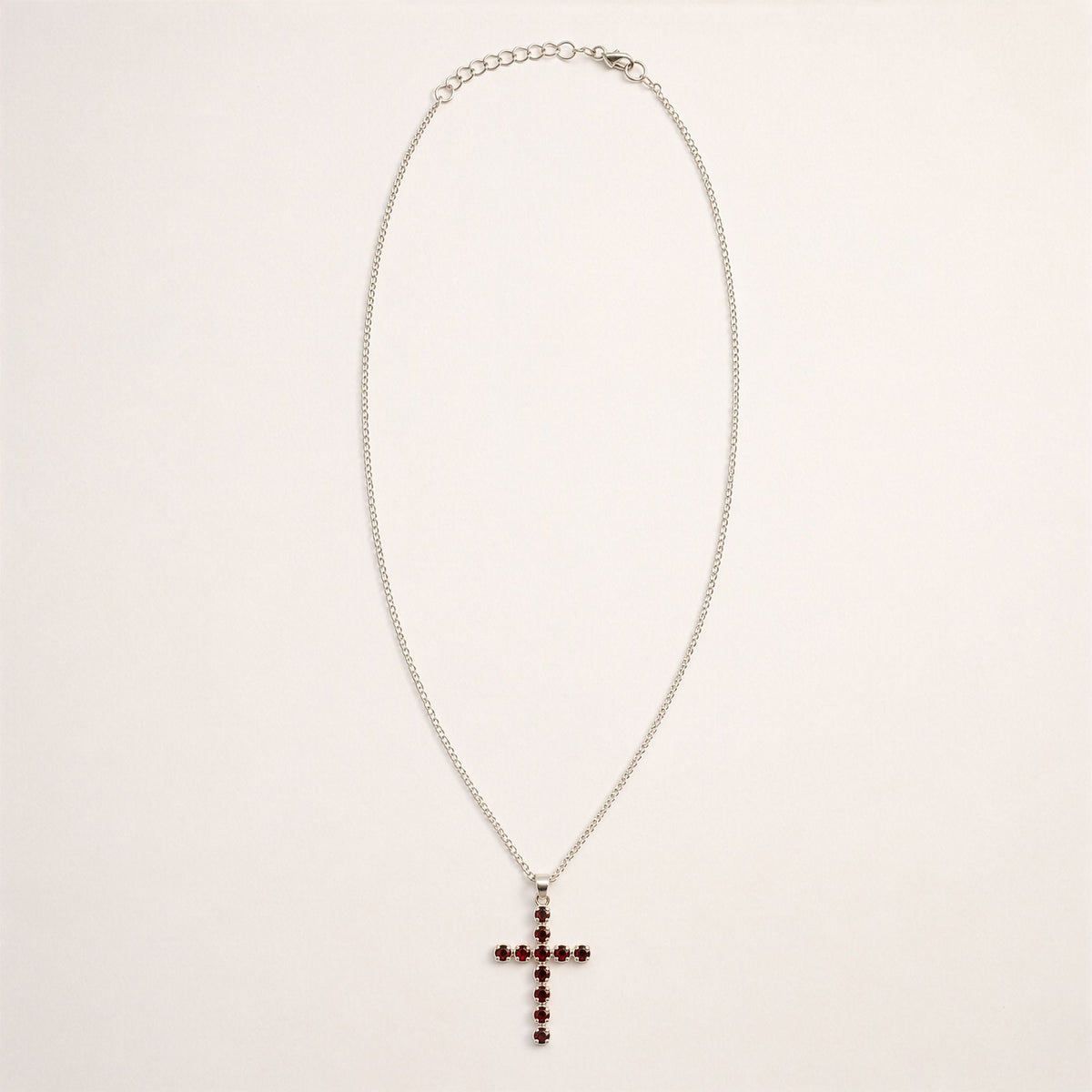 Indian Devotional Pendant - Silver Plated (45cm Chain)- Garnet Crucifix AW Dropship UK