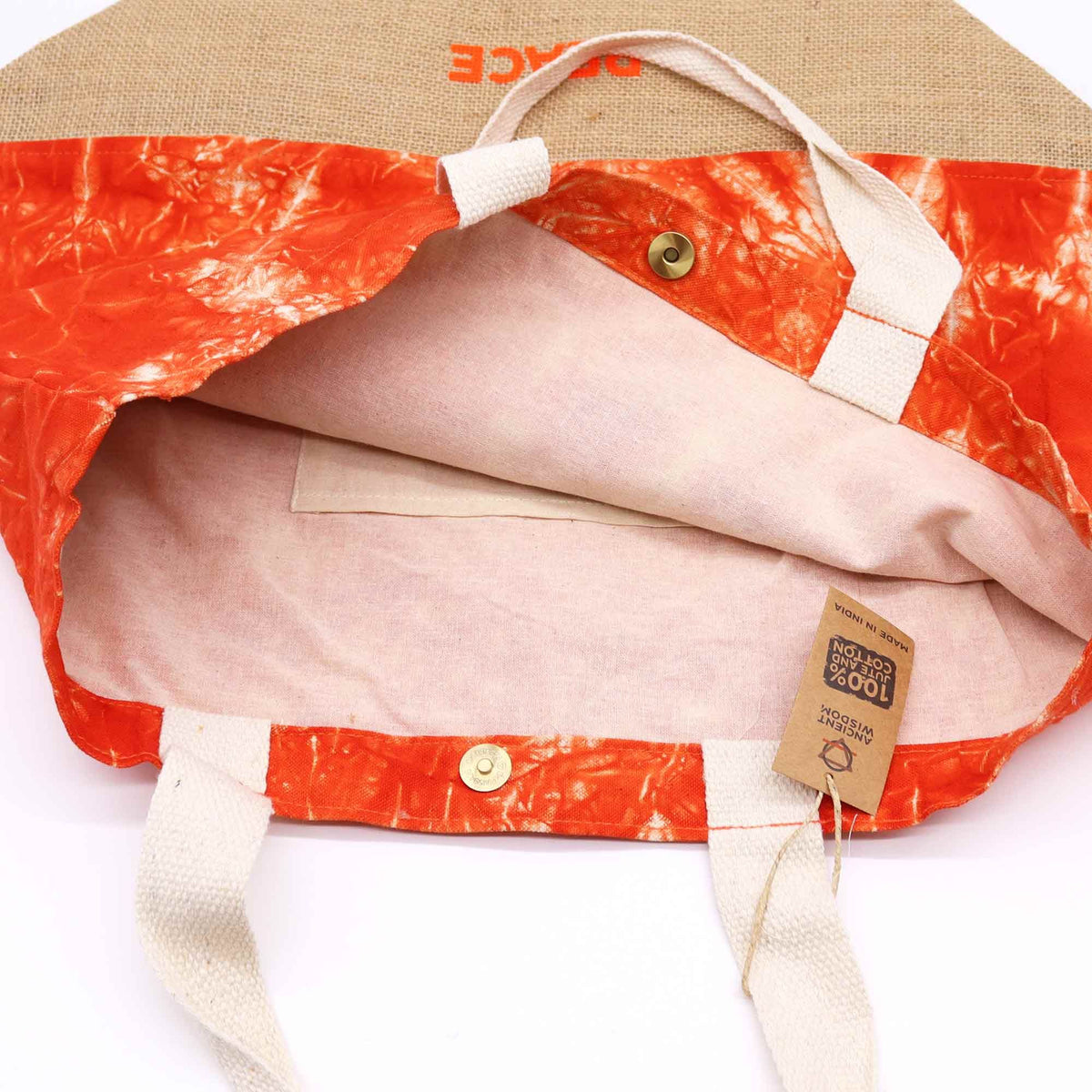 All Natural Bag - Orange Stonewash - Namaste Hand - Peace AW Dropship UK