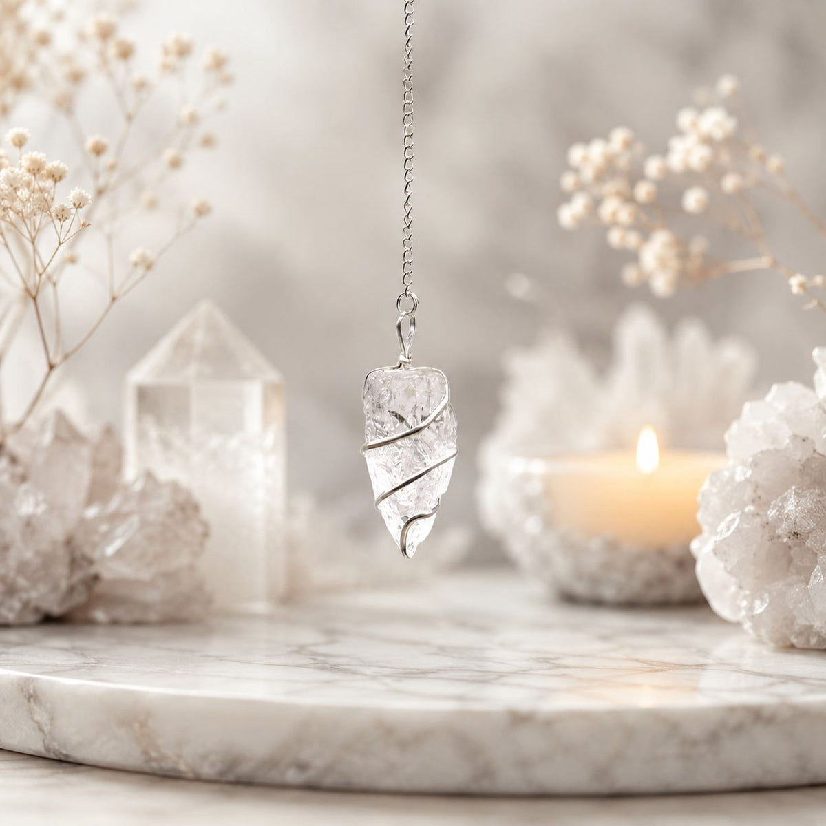 Raw Gemstone Pendulum - Rock Quartz AW Dropship UK
