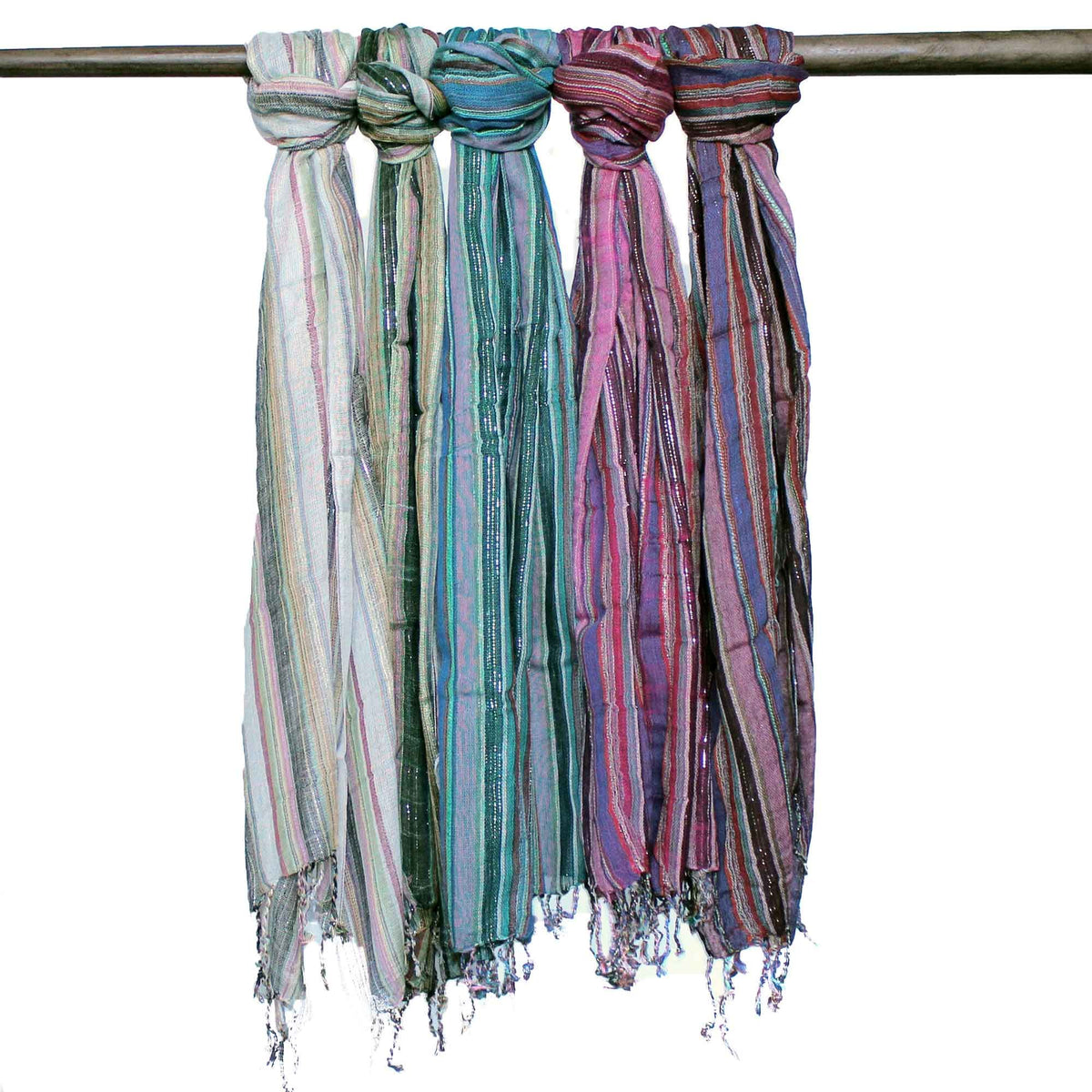 Indian Boho Scarves - 22x72cm - Random Colours With Gold Thread AW Dropship UK