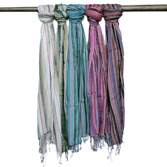 Indian Boho Scarves - 22x72cm - Random Colours With Gold Thread AW Dropship UK