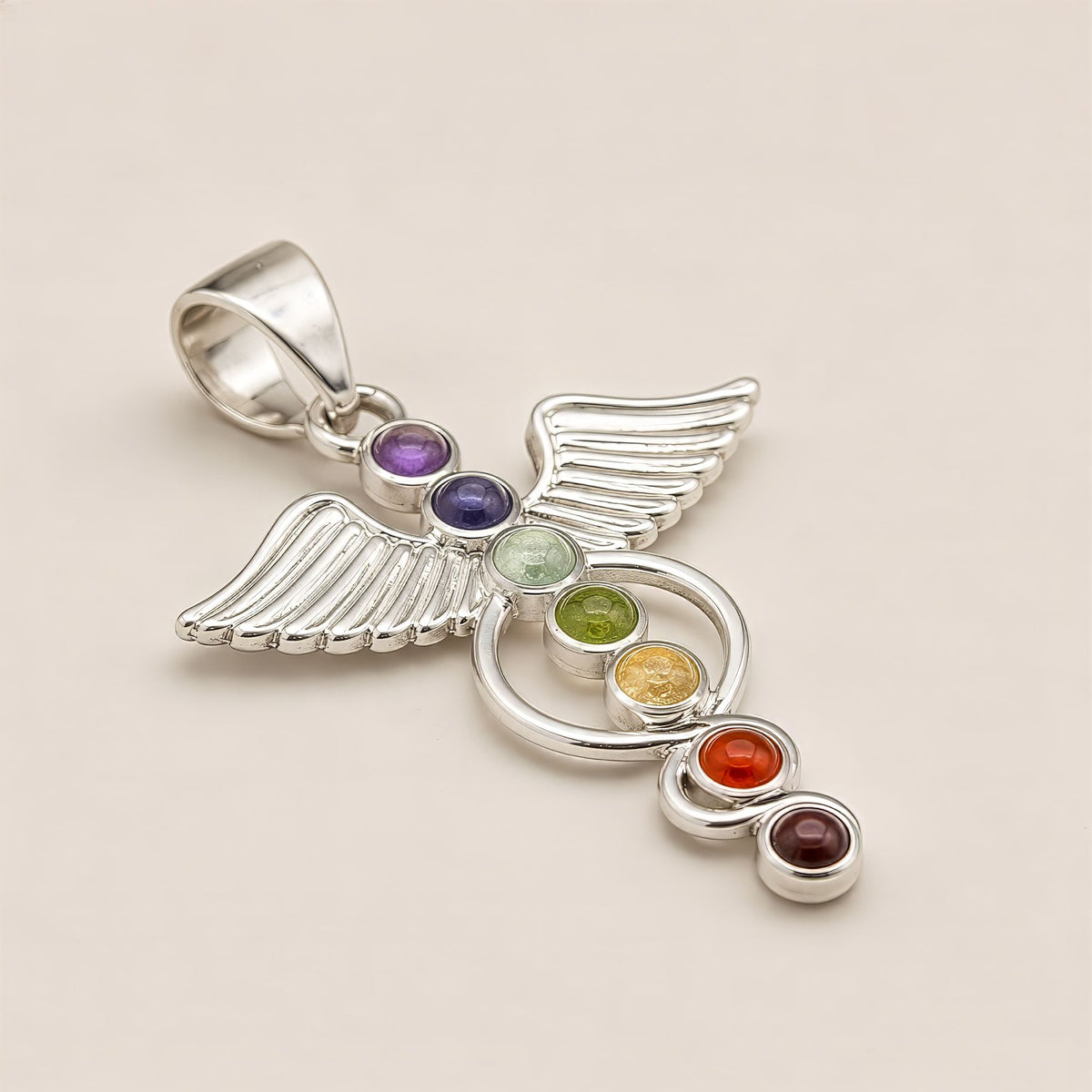 Indian Devotional Pendant - Silver Plated (45cm Cord)- Angel Chakra AW Dropship UK