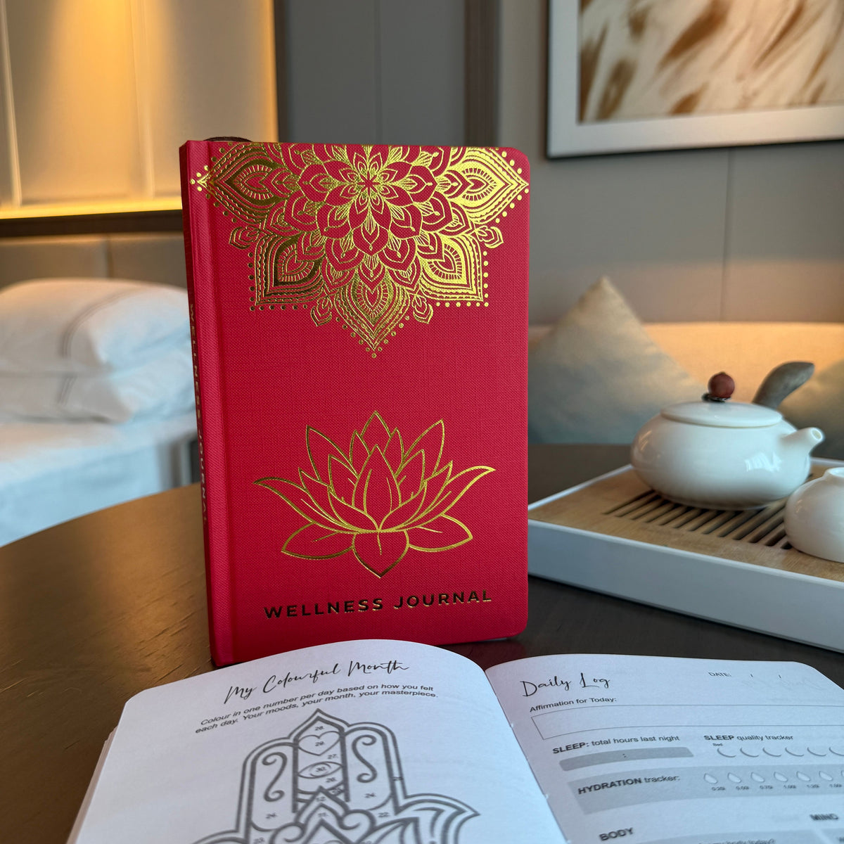 Red Wellness Journal - 120 pages - Golden Mandala and Lotus AW Dropship UK