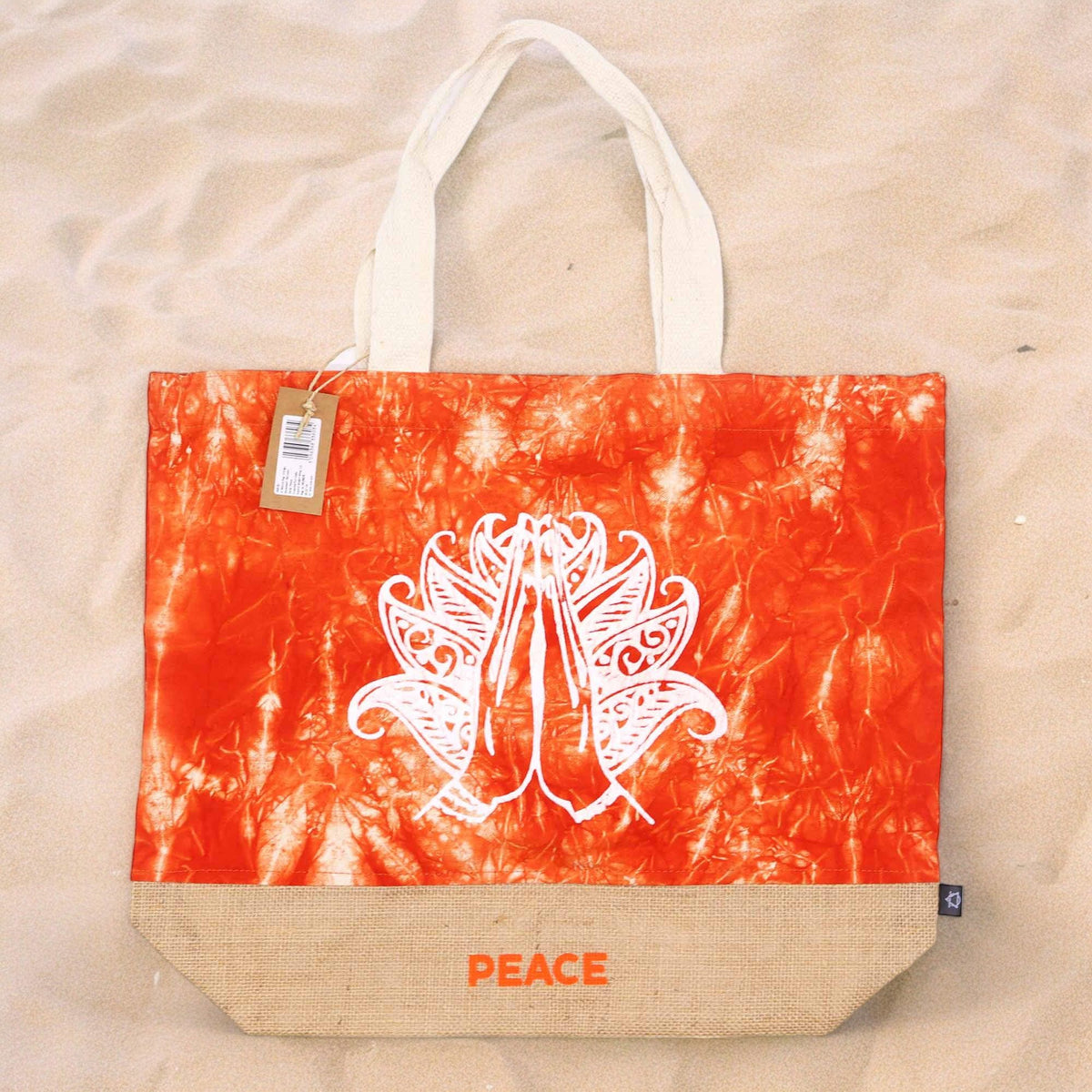 All Natural Bag - Orange Stonewash - Namaste Hand - Peace AW Dropship UK