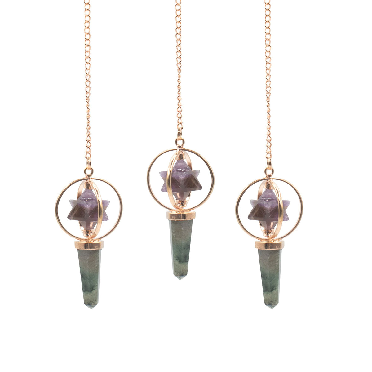 Cosmic Navigator- Two Piece Spinning Merkaba Star in Copper Pendulum -  Amethyst & Labradorite AW Dropship UK