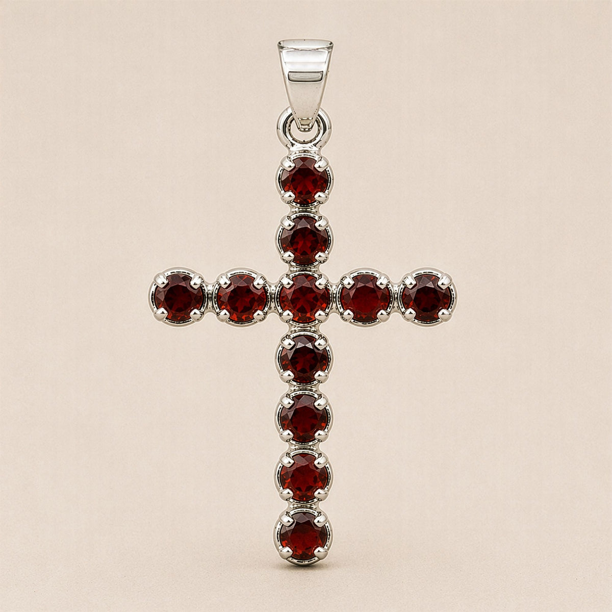 Indian Devotional Pendant - Silver Plated (45cm Chain)- Garnet Crucifix AW Dropship UK