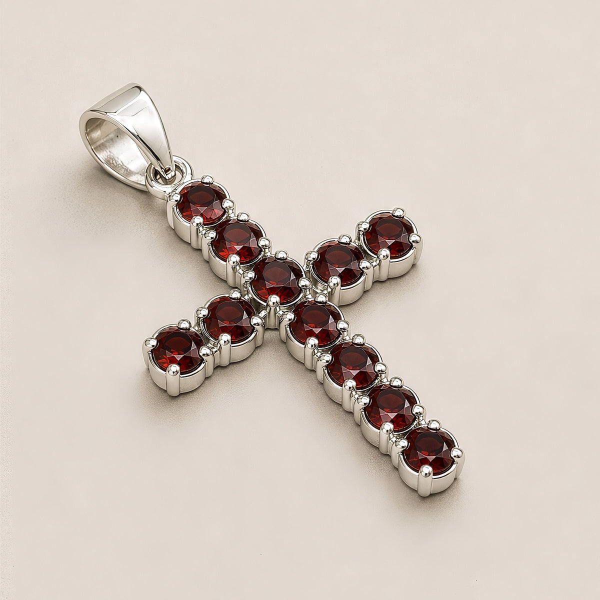 Indian Devotional Pendant - Silver Plated (45cm Chain)- Garnet Crucifix AW Dropship UK