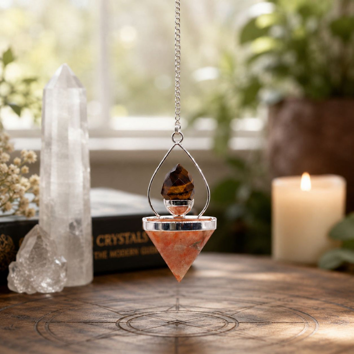 Gemstone Lantern of Life Pendulum - Sunstone & Tigereye AW Dropship UK