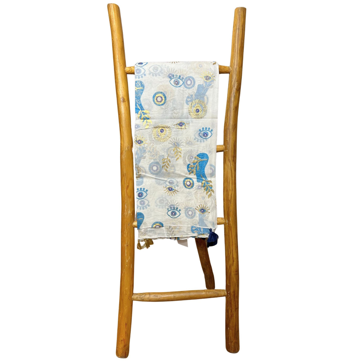 Nomad Sari Pareo – White, Blue & Gold Evil Eye Print AW Dropship UK