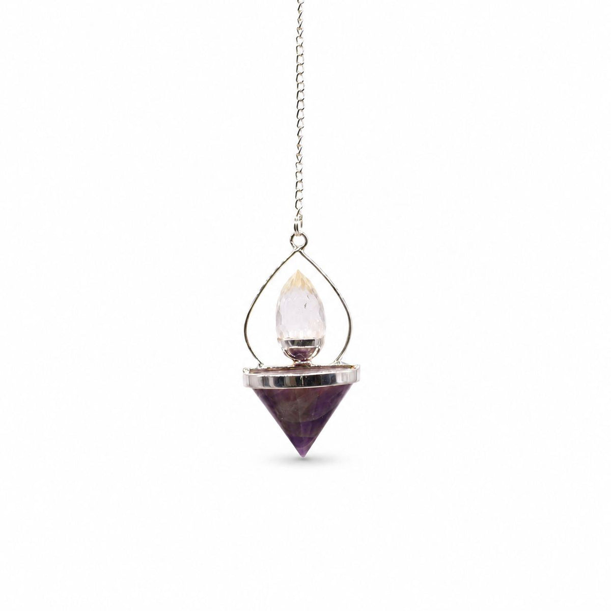 Gemstone Lantern of Life Pendulum - Amethyst & Rock Quartz AW Dropship UK