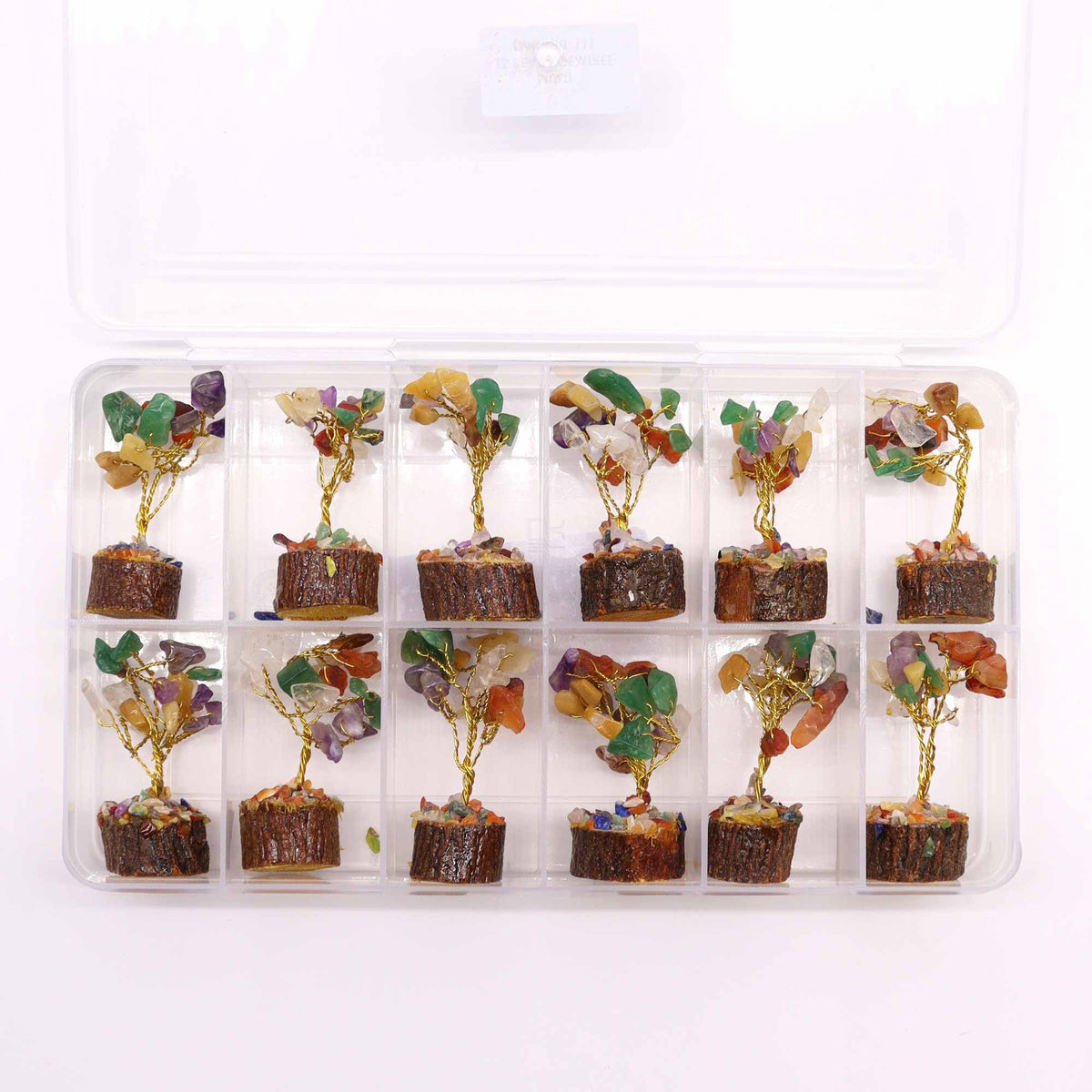 Mini Gemstone Tree On Wood Base - Multi Stones (15 stones) AW Dropship UK