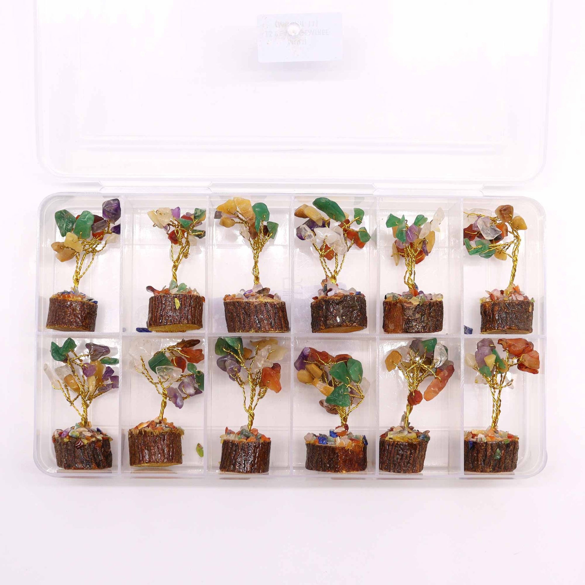 Mini Gemstone Tree On Wood Base - Multi Stones (15 stones) AW Dropship UK