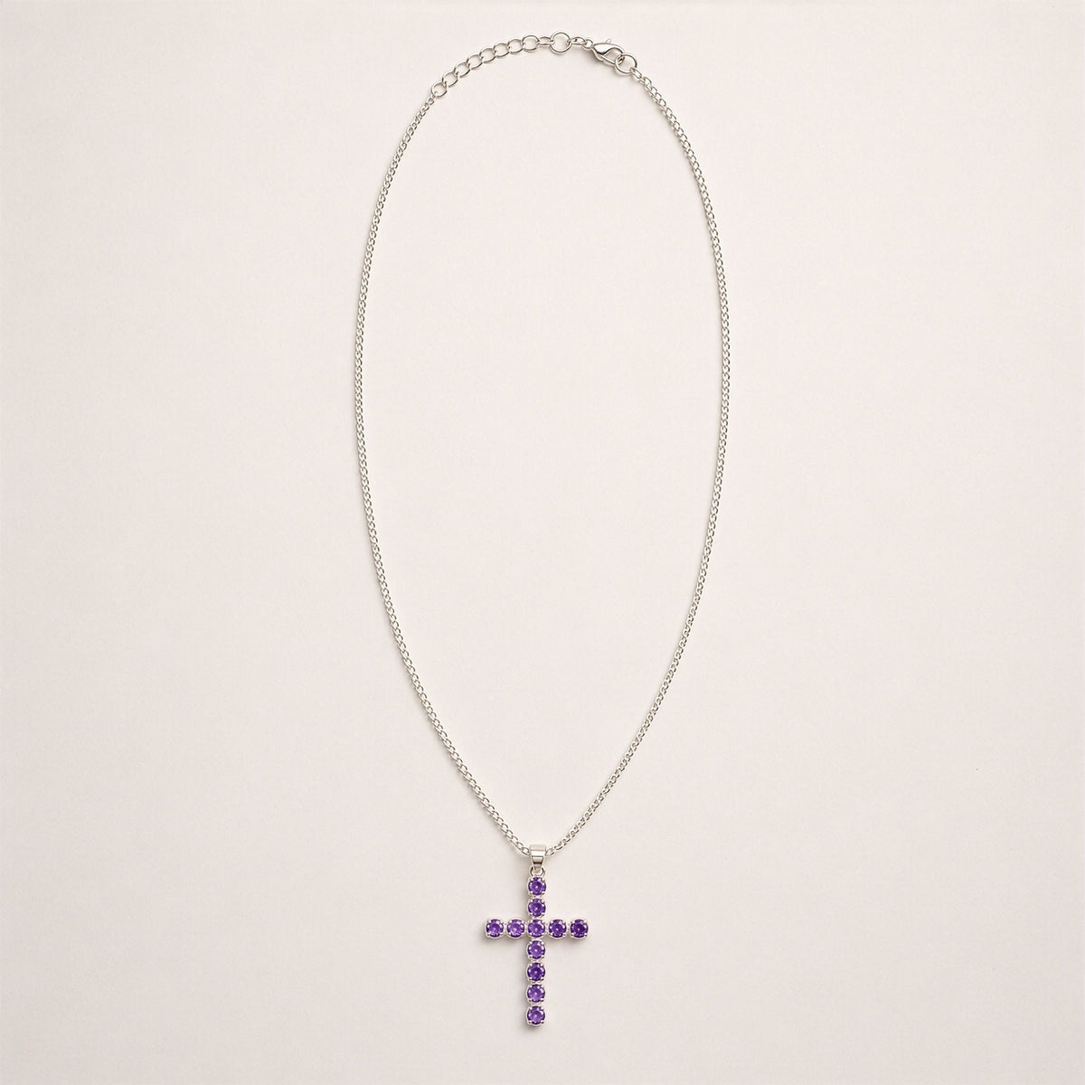 Indian Devotional Pendant - Silver Plated (45cm Chain)- Amethyst Crucifix AW Dropship UK