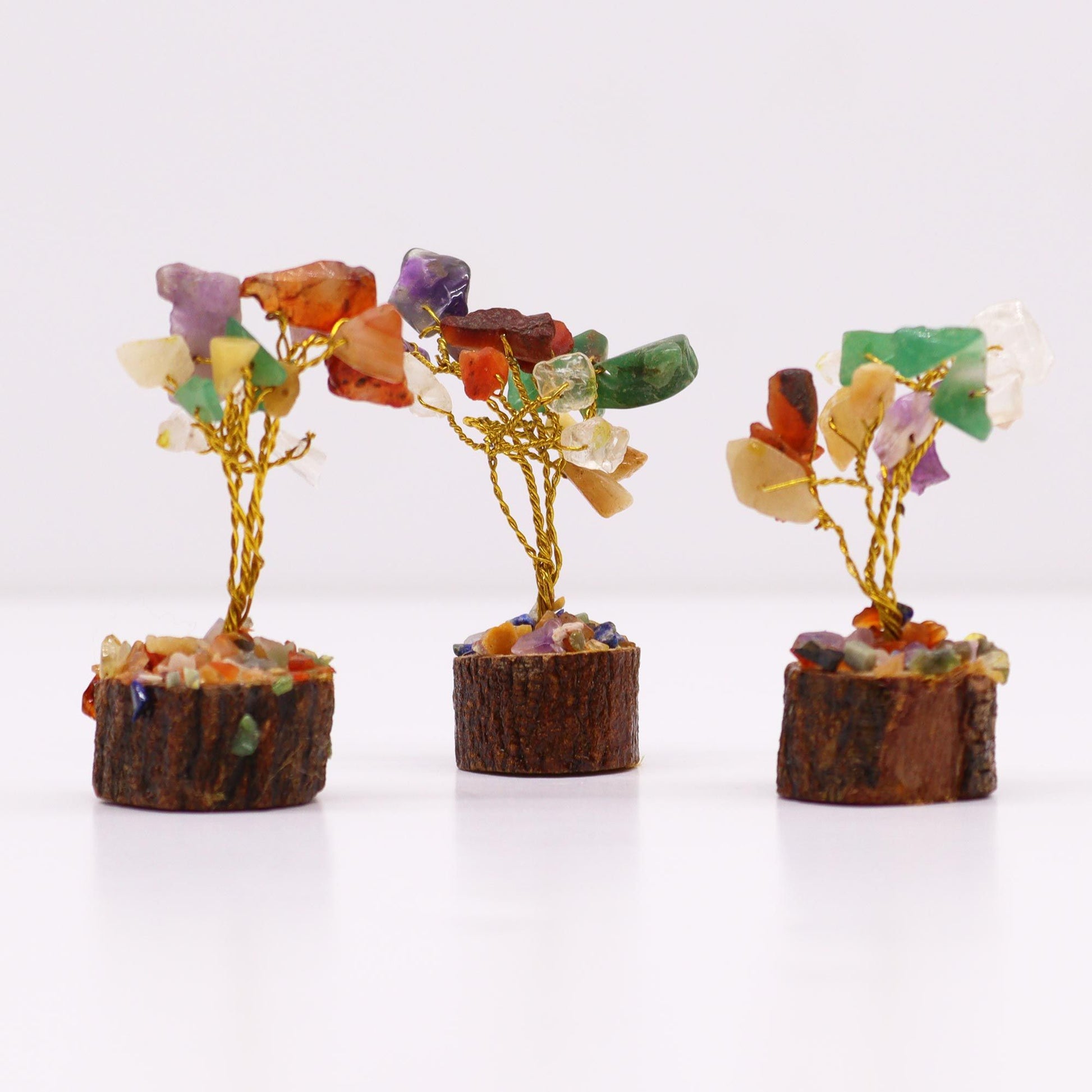 Mini Gemstone Tree On Wood Base - Multi Stones (15 stones) AW Dropship UK