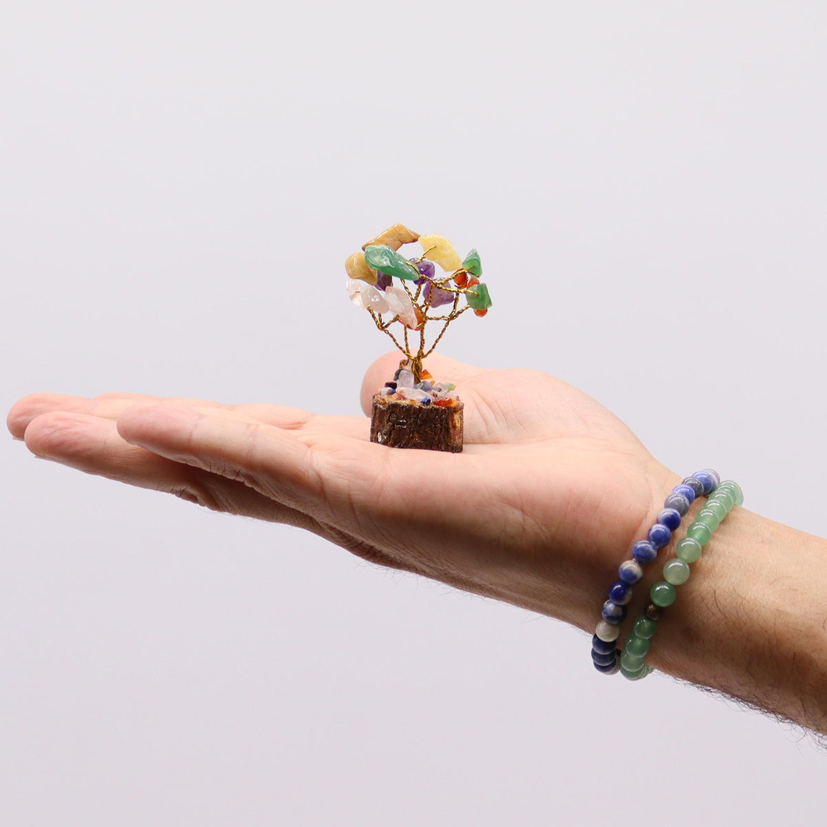 Mini Gemstone Tree On Wood Base - Multi Stones (15 stones) AW Dropship UK