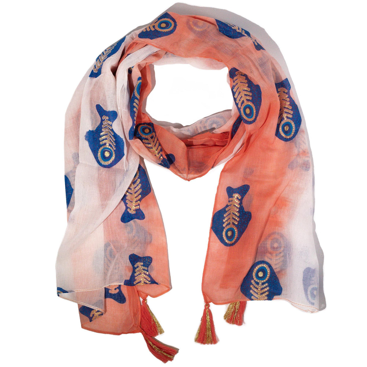Nomad Sari Aqua Fish Scarf – Coral (180x50cm) AW Dropship UK