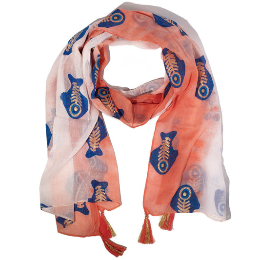 Nomad Sari Aqua Fish Scarf – Coral (180x50cm) AW Dropship UK