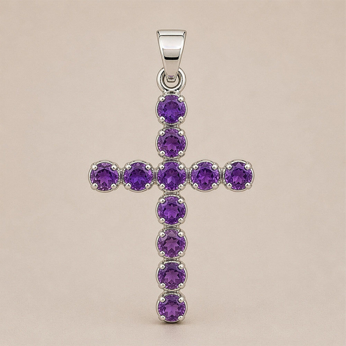 Indian Devotional Pendant - Silver Plated (45cm Chain)- Amethyst Crucifix AW Dropship UK