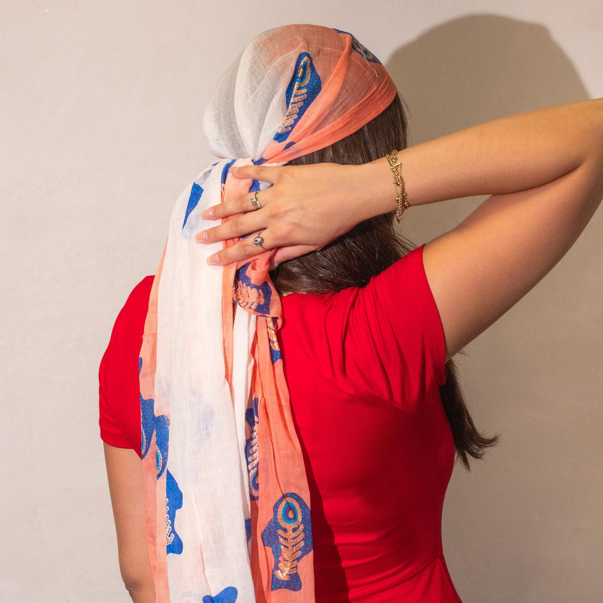 Nomad Sari Aqua Fish Scarf – Coral (180x50cm) AW Dropship UK