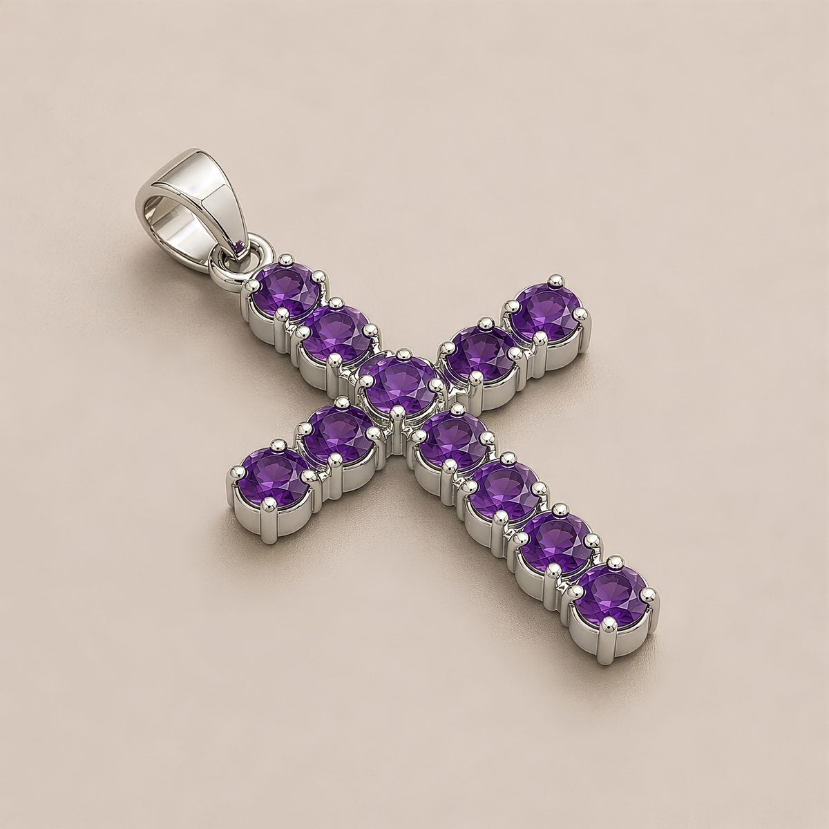 Indian Devotional Pendant - Silver Plated (45cm Chain)- Amethyst Crucifix AW Dropship UK
