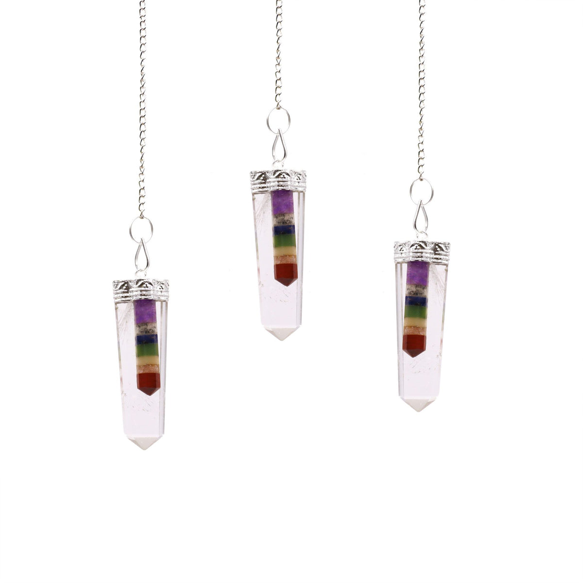 Crystal - 7 Chakra Bounded Thin Point Flat Pendant AW Dropship UK