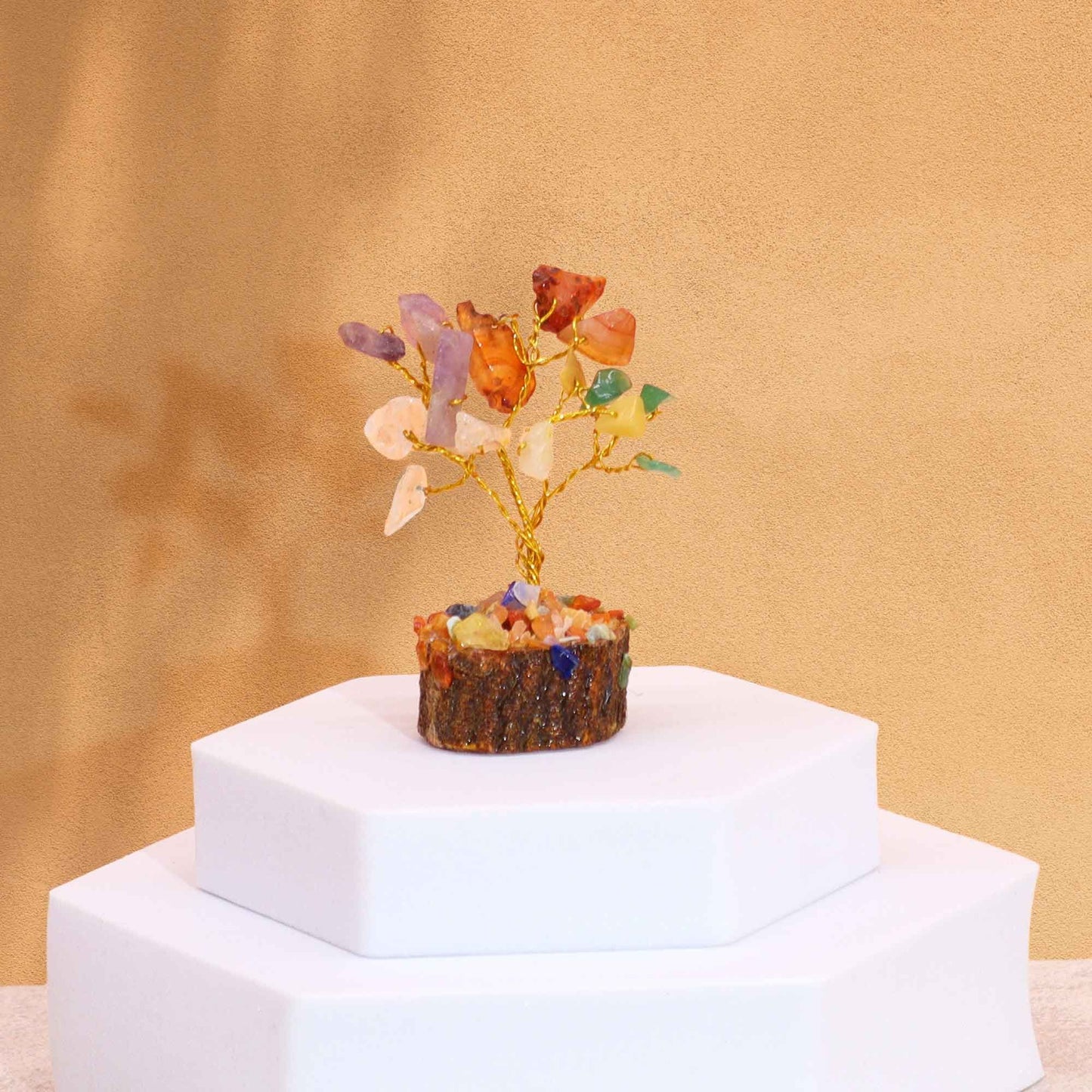 Mini Gemstone Tree On Wood Base - Multi Stones (15 stones) AW Dropship UK