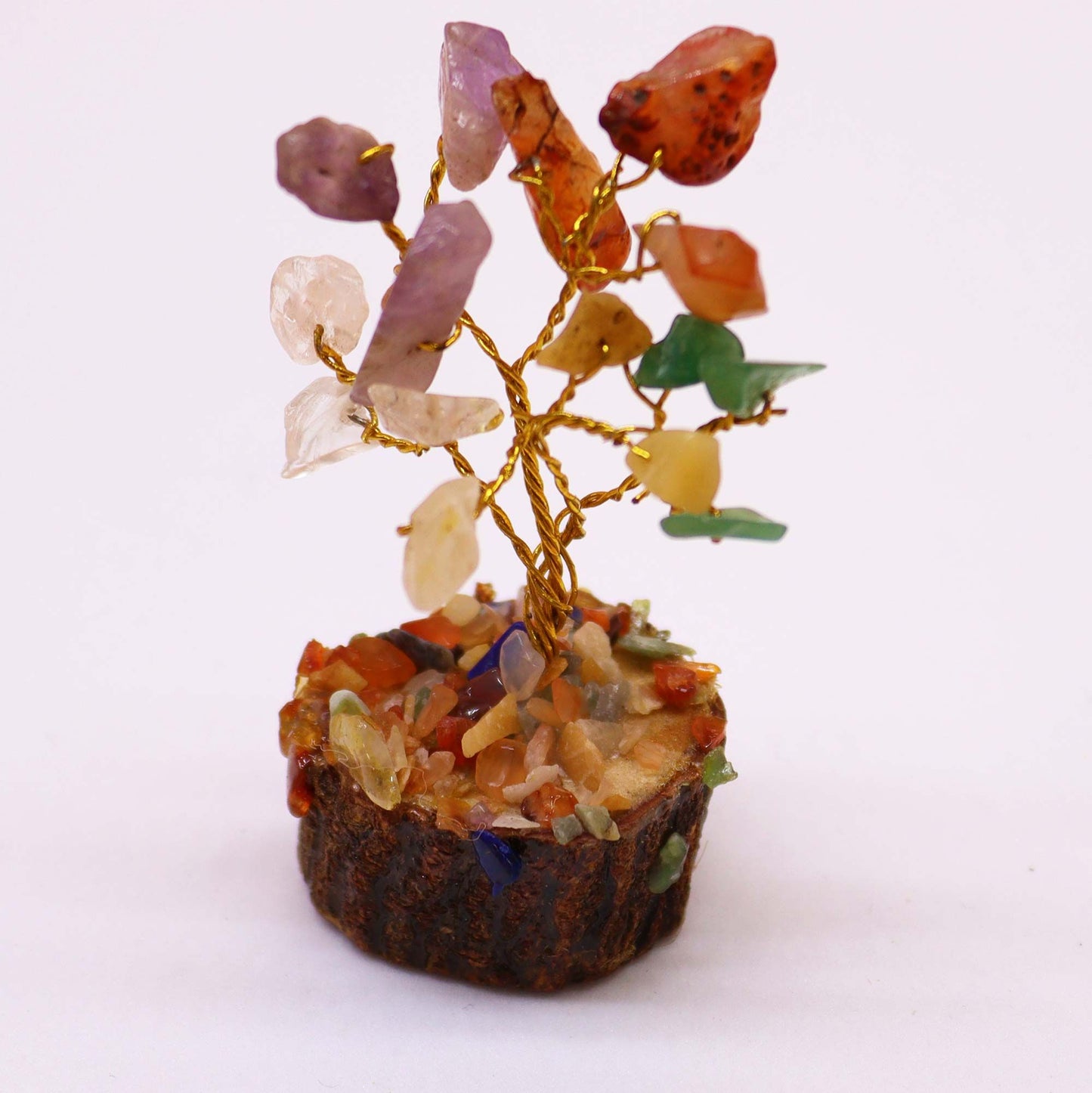 Mini Gemstone Tree On Wood Base - Multi Stones (15 stones) AW Dropship UK