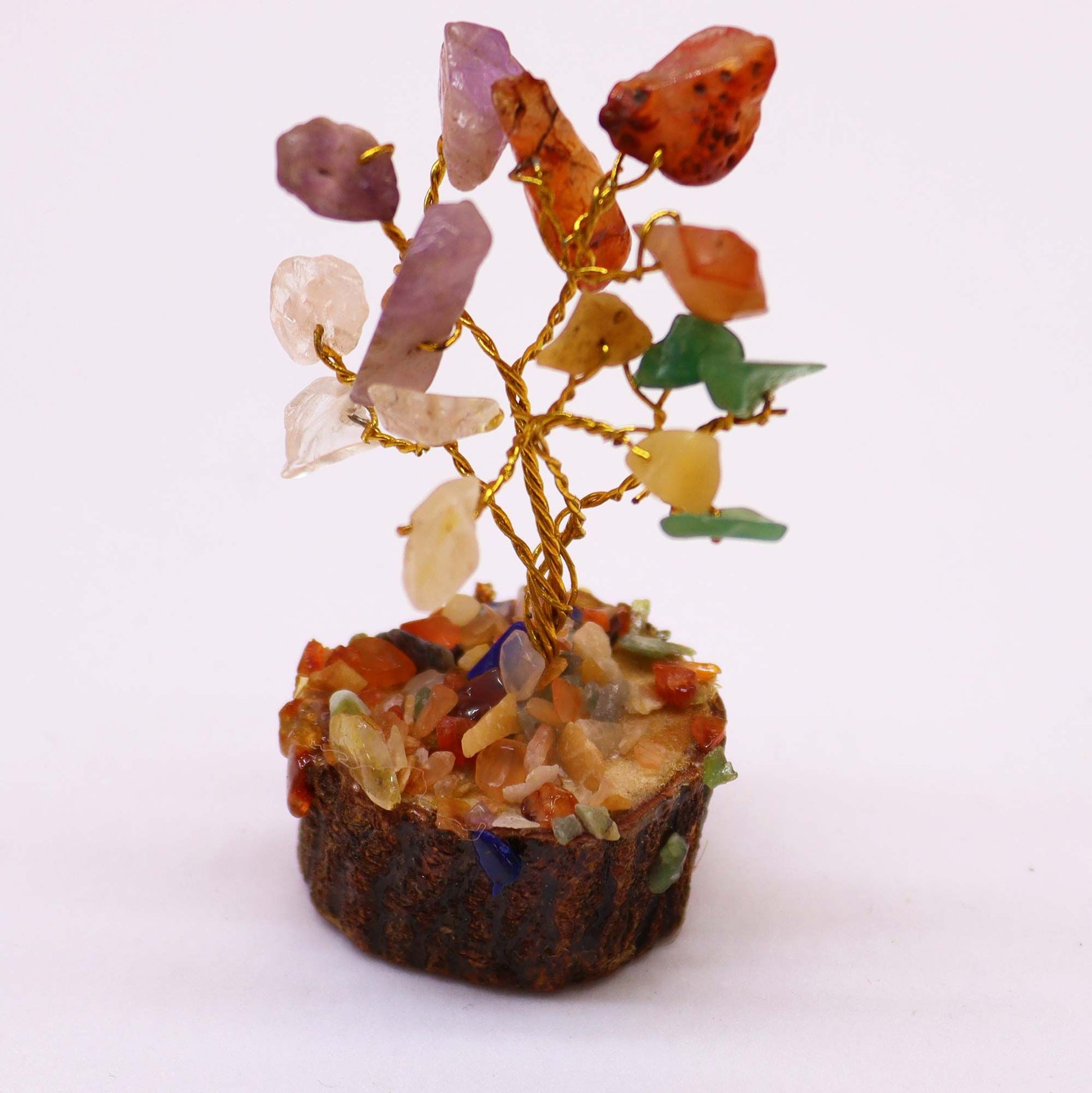Mini Gemstone Tree On Wood Base - Multi Stones (15 stones) AW Dropship UK
