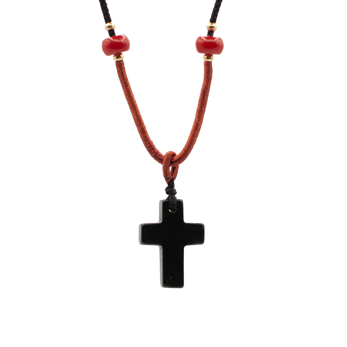 Cord Necklace Gemstone Pendant - Black Agate Cross AW Dropship UK