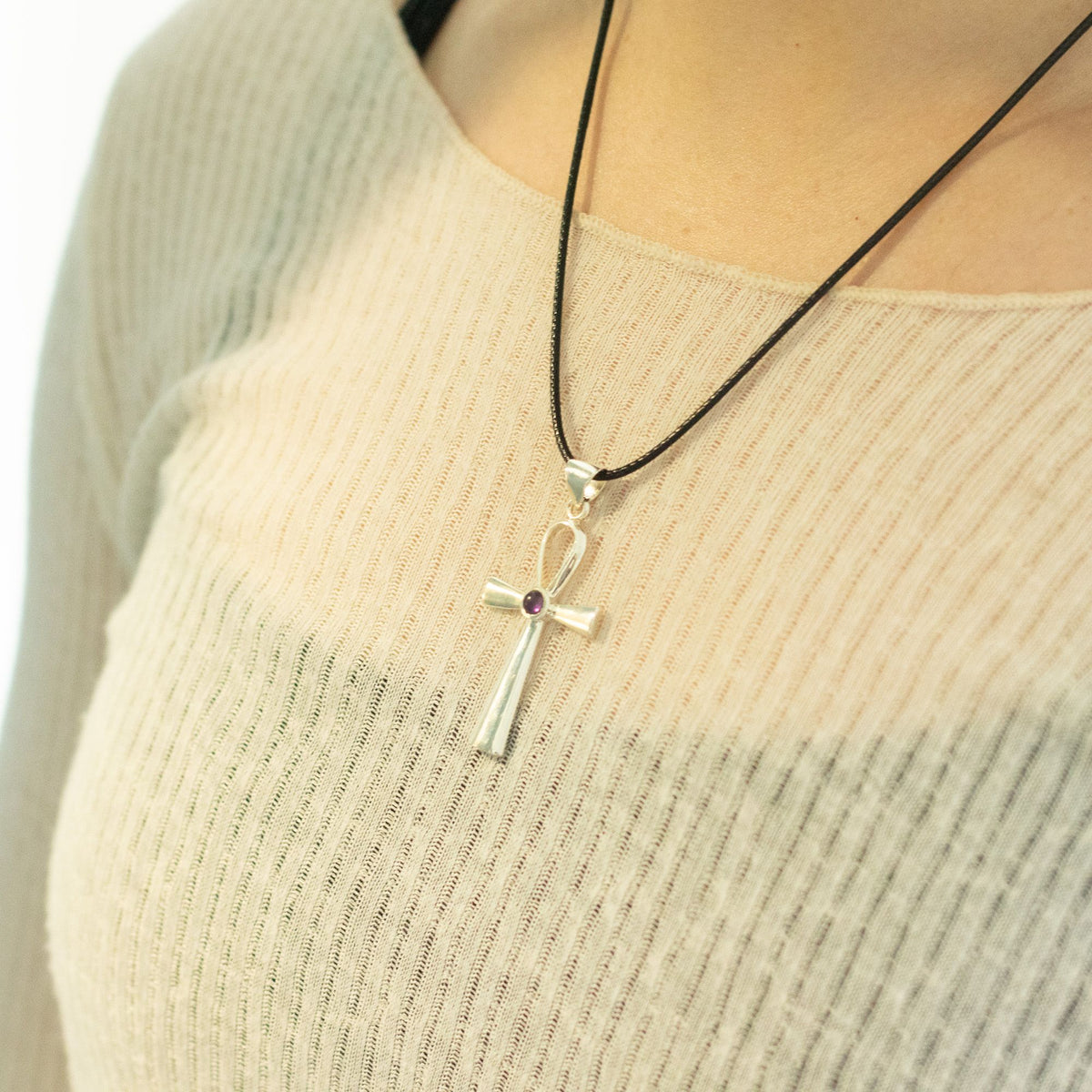 Indian Devotional Pendant - Silver Plated (45cm Cord)- Ankh Symbol of Eternal Life AW Dropship UK