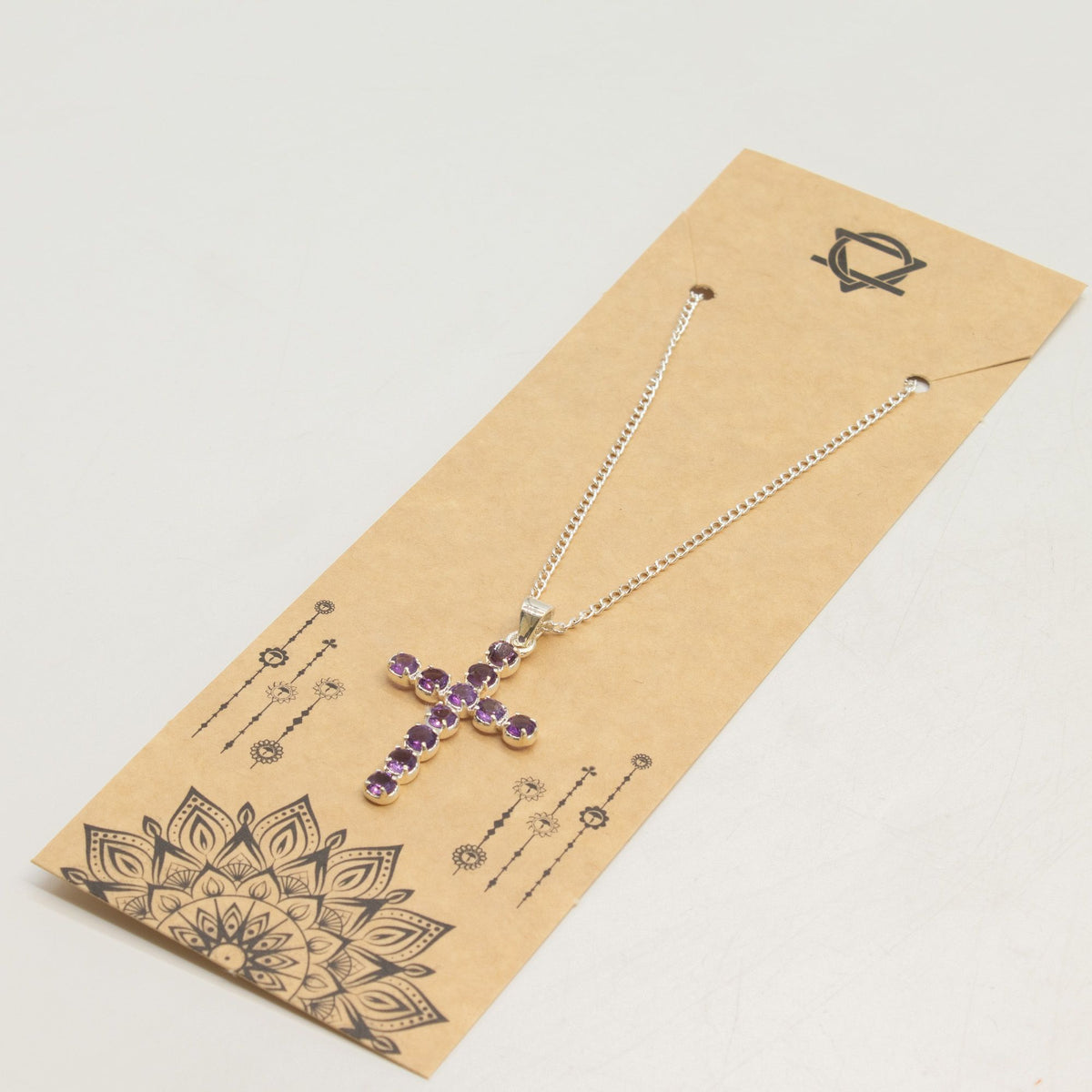 Indian Devotional Pendant - Silver Plated (45cm Chain)- Amethyst Crucifix AW Dropship UK