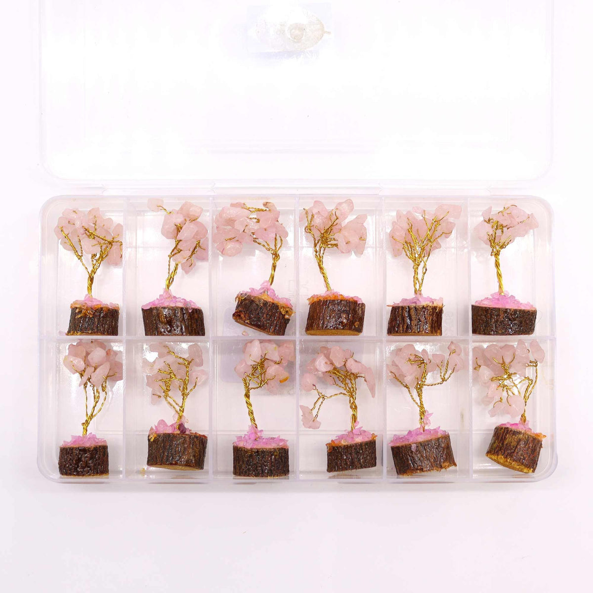Mini Gemstone Tree On Wood Base - Rose Quartz (15 stones) AW Dropship UK
