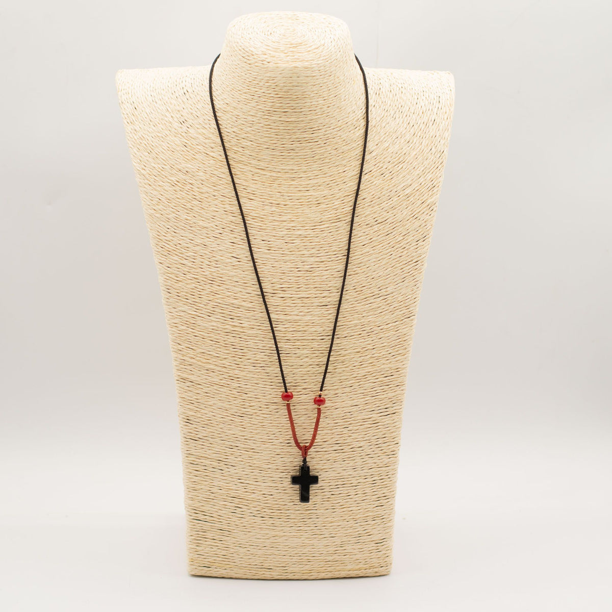 Cord Necklace Gemstone Pendant - Black Agate Cross AW Dropship UK