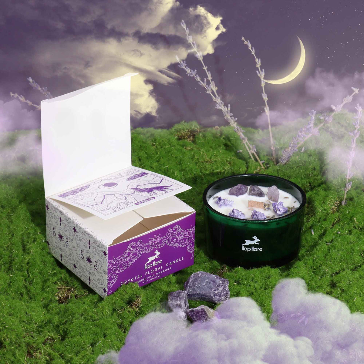 Hop Hare Crystal Magic Flower Candle - The Moon AW Dropship UK