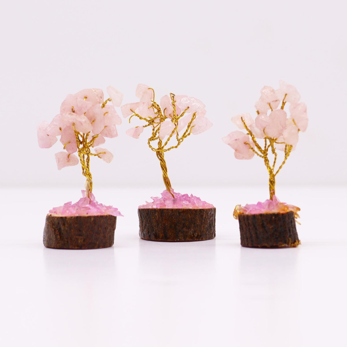 Mini Gemstone Tree On Wood Base - Rose Quartz (15 stones) AW Dropship UK