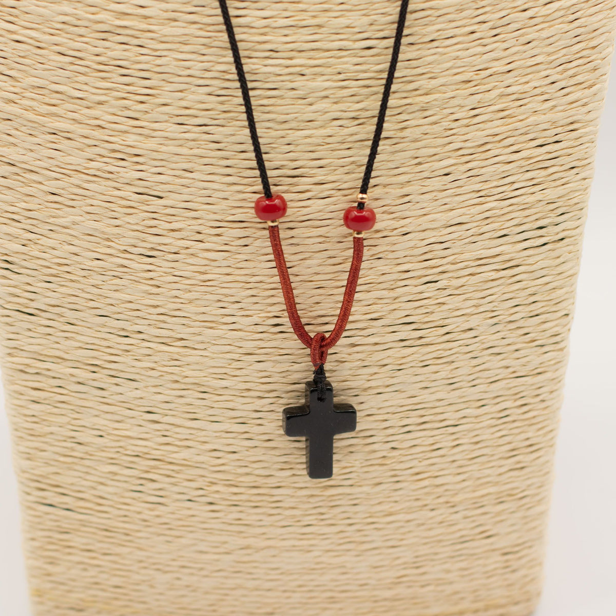 Cord Necklace Gemstone Pendant - Black Agate Cross AW Dropship UK