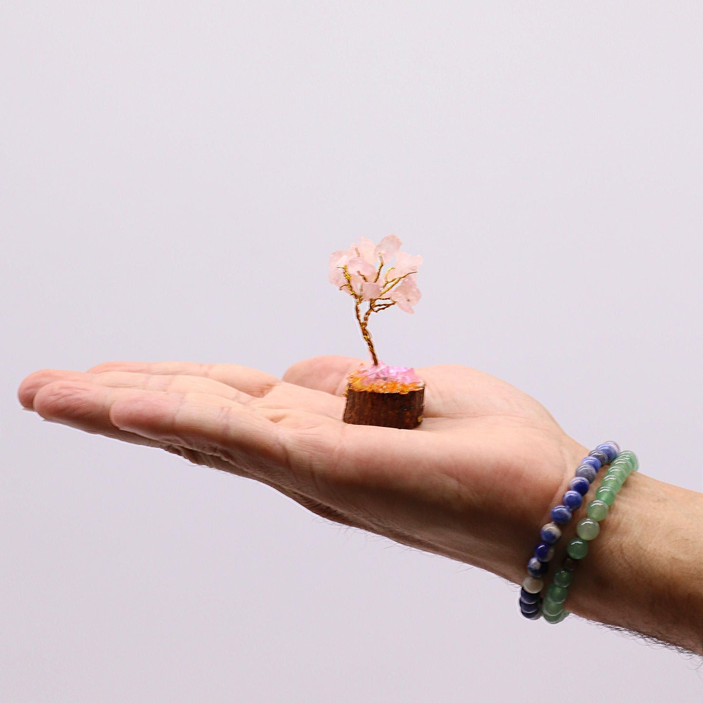 Mini Gemstone Tree On Wood Base - Rose Quartz (15 stones) AW Dropship UK