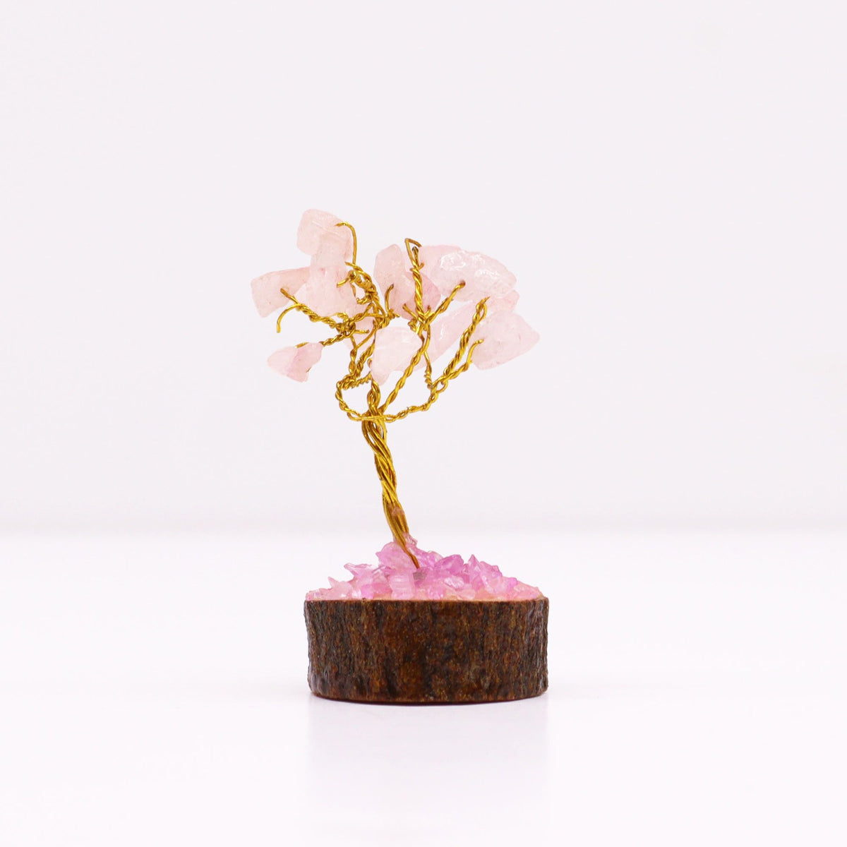 Mini Gemstone Tree On Wood Base - Rose Quartz (15 stones) AW Dropship UK