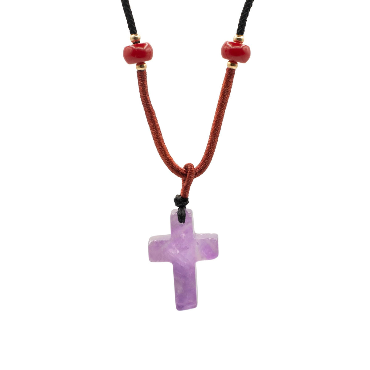 Cord Necklace Gemstone Pendant - Amethyst Cross AW Dropship UK