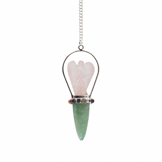 The Heart Oracle - Two Piece Angel Pendulum - Chakra Band - Rose Quartz & Green Aventurine AW Dropship UK