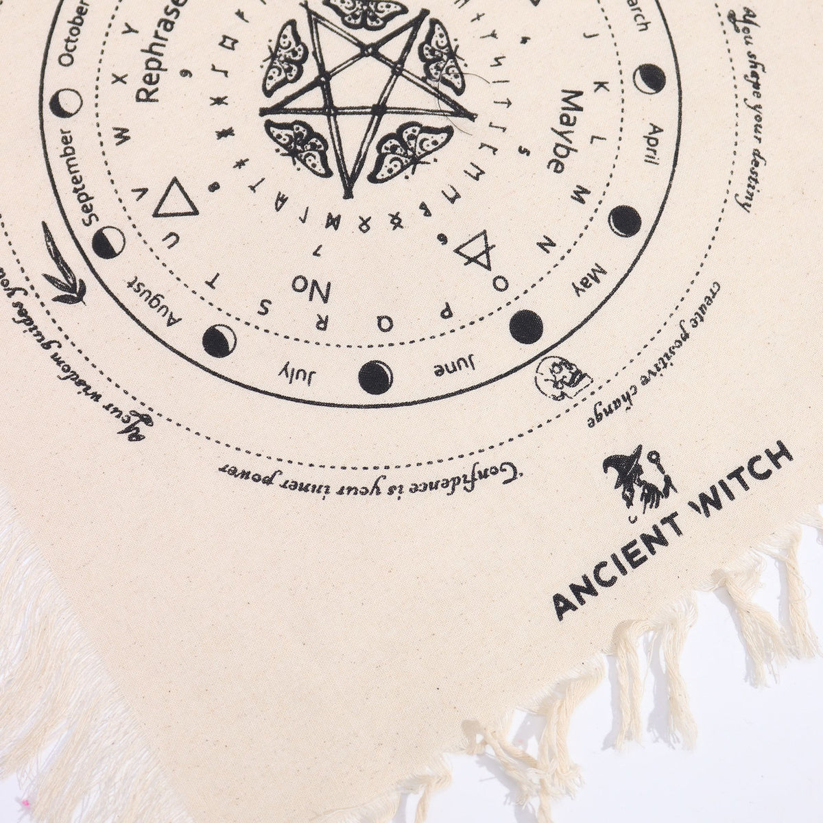 Ancient Witch Pendulum Divination Cloth - Mystic Moth - Natural & Black AW Dropship UK